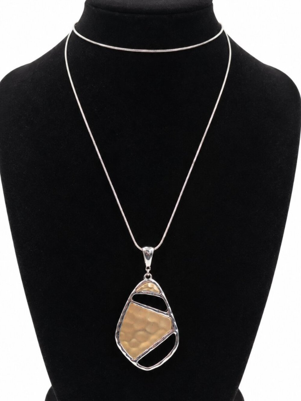 Silver Tone Abstract Modernist Statement Necklace 32"